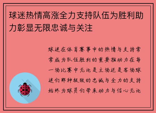 球迷热情高涨全力支持队伍为胜利助力彰显无限忠诚与关注